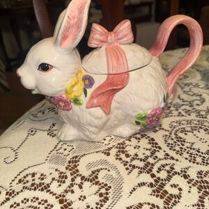 ABC Distributing Ceramic Rabbit Canister Floral Design Easter Animal Theme